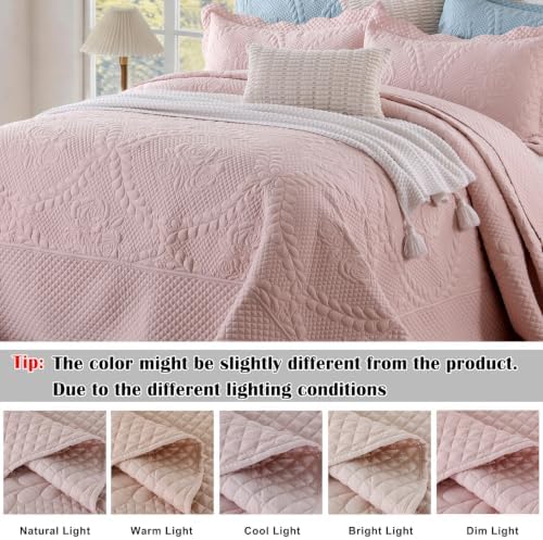 EVENHUG Oversized King Bedspreads California King Quilt Set with Pillow Shams Extra Wide Large King Size Quilts Lightweight Coverlet Bedding Sets Pink 120"x120"