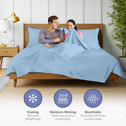 Kickoff Viscose Bamboo Sheets California King Size 4-pc 100% Organic Bamboo Viscose Bed Cooling Sheets Cal King Set Cool Bedding for hot Sleepers Sheet Set - Gift Ready Packaging (Light Blue, CK)