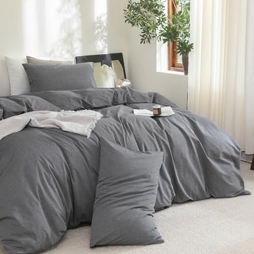 FOSSA Duvet Cover Set 100% Washed Cotton Linen Feel Oversized King