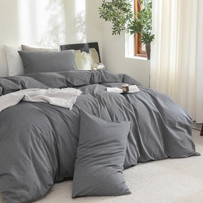 FOSSA Duvet Cover Set 100% Washed Cotton Linen Feel Oversized King