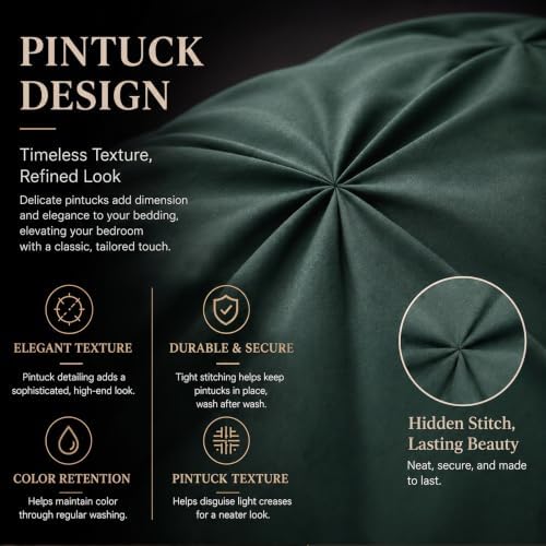 CozyLux Twin XL Comforter Set Forest Green, 5 Pieces Pintuck Bed in a Bag