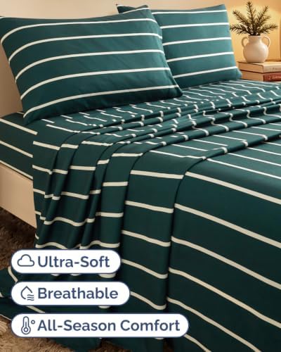 Christmas Sheet Set, Pine Stripe, Holiday Xmas Bedding Set - Cal King Size