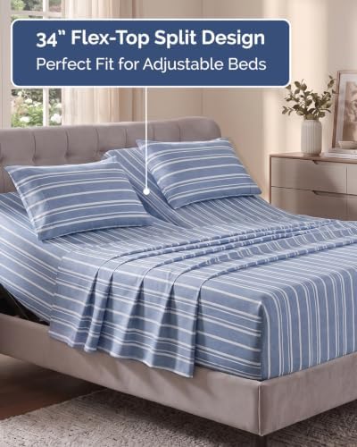 Flex Top Split Head King Sheet Set - 4 Piece Extra Deep - Blue Stripes 3