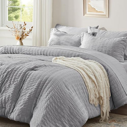 Full Size Comforter Sets 7 Piece, Light Grey Bed in a Bag Full Bedding Set