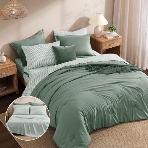 Monbix Full Size Comforter Sets-7 Pieces Soft Bed in a Bag Full Bedding Set