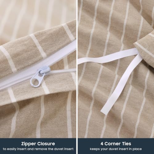 Wake In Cloud Striped Cotton Duvet Cover Set, Tan, Full