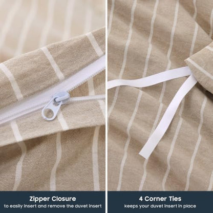 Wake In Cloud Striped Cotton Duvet Cover Set, Tan, Full
