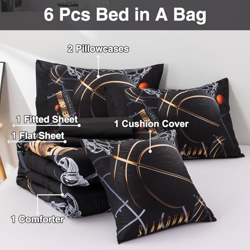 A Nice Night Basketball Comforter Set Full 6pc Bedding for Kids Teen Boy