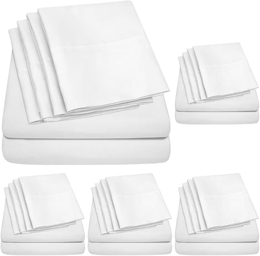 Queen Sheets White - 6 Piece 1500 Supreme Collection Fine Brushed Microfiber Deep Pocket Queen Sheet Set Bedding - 2 Extra Pillow Cases, Great Value, Queen, White (Pack of 5)
