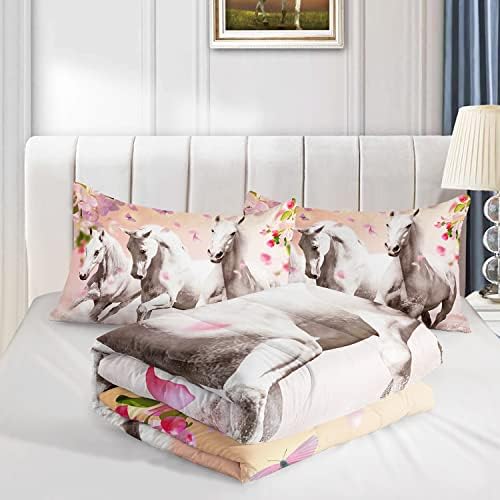HOSIMA Girls Farm Wild Animal Horse Comforter Queen with 2 Pillowcases.