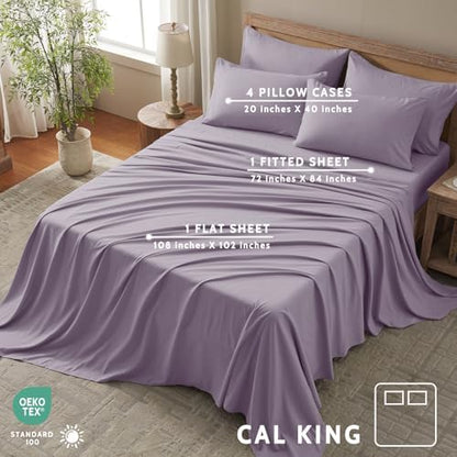 Cal King Size Sheets Set - 6 Piece Luxuriously Soft & Cooling Sheets Cal King Size - Ultra Soft 16" Deep Pocket Cal King Sheet Set - Fitted Sheet & Pillowcase Sets (Cal King Lavender)