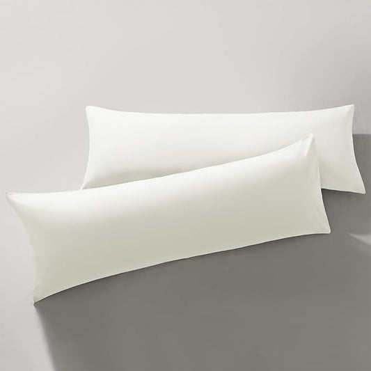 MILVOWOC 2Pcs Brushed Microfiber Body Pillowcases - 20 x 48 Inch, White Pillow Case Set Non Slip Envelope Pillow Cover with Moisture Absorption and Anti-Wrinkle