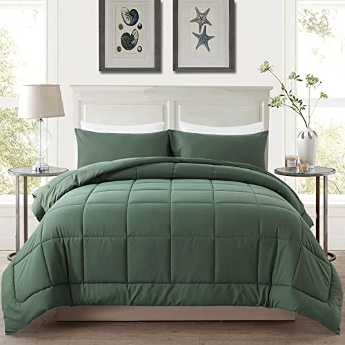 DOWNCOOL Queen Comforter Set -All Season Bedding Comforters Sets with 2 Pillow Cases-3 Pieces Bedding Sets Queen -Down Alternative Sage Green Queen Size Comforter Sets(88"x92")