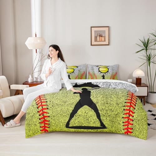 Erosebridal Baseball Game Comforter 7 Pieces with Sheets - Boys Sports King Bedding Sets Graffiti Tie Dye Sports Themed Bed in A Bag for Teenage Boy Baseball Room Decor