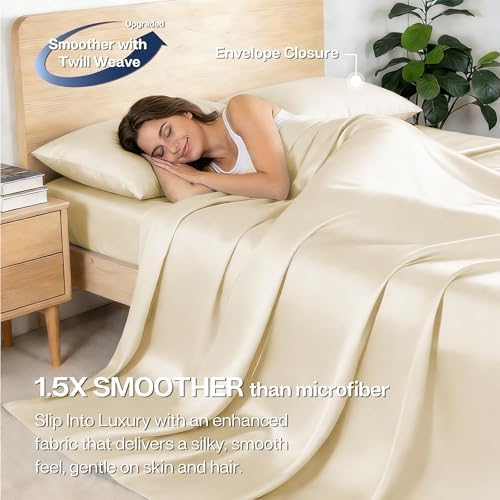MR&HM Twin Sheets 3 Pieces, Rayon Derived from Bamboo Blend, Cream