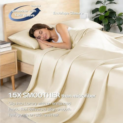 MR&HM Full Size Sheets 4 Pieces, Rayon Derived from Bamboo Blend, Cream
