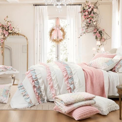 Wonderful 3PC Queen Size Textured Quilt Set - All Season Crinkle Voile Coverlet, Soft Puckered Grid Faux Hand-Quilted Bedspread, Lightweight Wrinkle-Resistant Pink Bedding with 2 Shams, 88"x88"