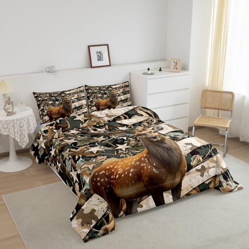 Feelyou Rustic Farmhouse Bedding Comforter Sets Toddler Size, Hunting Deer Down Comforter, Western Farmhouse Comforter Set, Wild Animal Duvet Insert, Camo American Flag Quilt