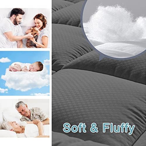 HYLEORY Twin Mattress Pad Quilted Fitted Mattress Protector Cooling Pillow Top Mattress Cover Breathable Fluffy Soft Mattress Topper with 8-21" Deep Pocket, Dark Grey