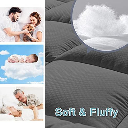 HYLEORY Twin Mattress Pad Quilted Fitted Mattress Protector Cooling Pillow Top Mattress Cover Breathable Fluffy Soft Mattress Topper with 8-21" Deep Pocket, Dark Grey
