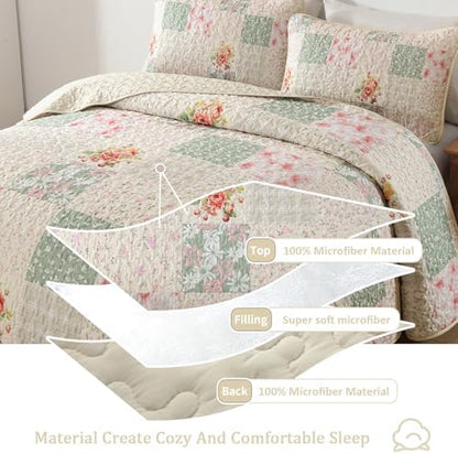Mybedsoul Beige Boho Quilts Queen Size, Patchwork Reversible Bedding Set