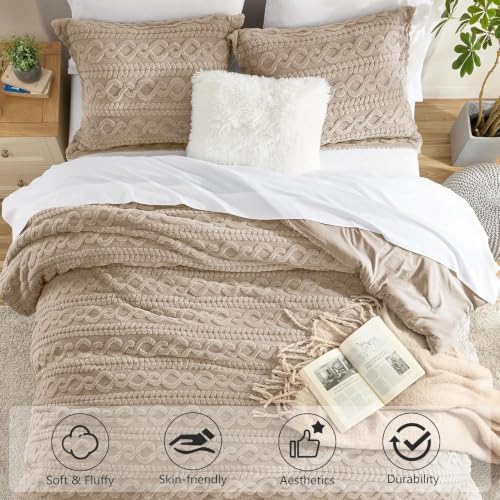 Homelike Moment Fluffy Twin Size Comforter Set, Beige Warm Fleece Comforter Twin Bed Set for Winter