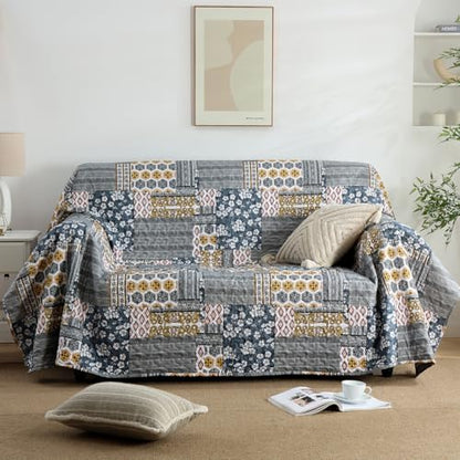 Mybedsoul Boho Quilt King Size, Patchwork Floral Bedding Set, Dark Grey