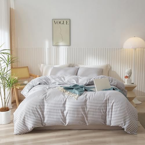 Striped Comforter Set Twin XL Size Grey White Stripes Pattern Comforter Fluffy Bed Set for Men Boys 3 Pieces Lightweight Bedding Comforter Set for All Seasons Soft Fluffy Comforter with 2 Pillowcases