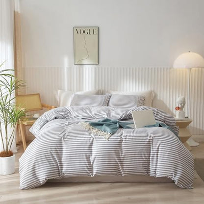 Striped Comforter Set Twin XL Size Grey White Stripes Pattern Comforter Fluffy Bed Set for Men Boys 3 Pieces Lightweight Bedding Comforter Set for All Seasons Soft Fluffy Comforter with 2 Pillowcases