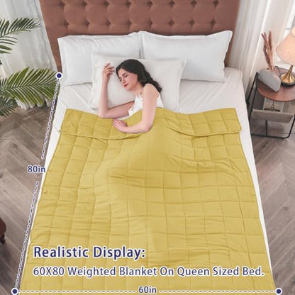 yescool Weighted Blanket for Adults 15lbsQueen Size, 60" x 80", Yellow