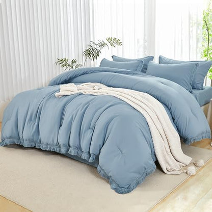 Andency King Comforter Set, 7 Pieces Grayish Blue Bedding