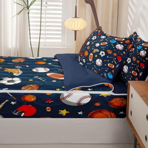 Feelyou Ball Baseball Football Comforter Set Queen Size Kids Boys Girls