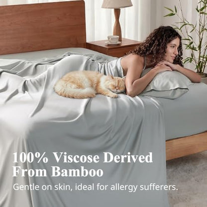 Bamboo Viscose Sheet Set Twin Size, Cooling Sheets Bed Set 3pcs
