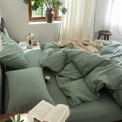FOSSA Duvet Cover Set 100% Washed Cotton Linen Feel Oversized Queen
