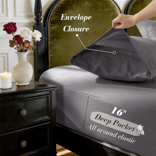 SONORO KATE 100% French Linen Cal King Size Sheets Set,Natural Flax Bedding