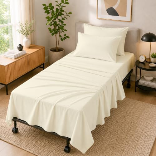 Cottingon 4 PC Cot Sheet Set 25"X75", Egyptian Cotton, Ivory
