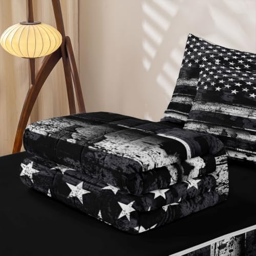 Feelyou American Flag Comforter Set Twin Size Zipper Bedding Set for Girls Boys Independence Day Comforter with Fitted Sheet, Pillowcases Memorial Day Zipper Bedding Soft Breathable Bed in a Bag