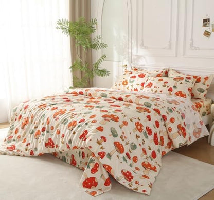 SDY 7 Piece Bedding Set Full,Cute Mushroom Bedding Set for Boys Girls Kids Bed in a Bag with Mushroom Sheets Comforter PillowSham Pillowcase
