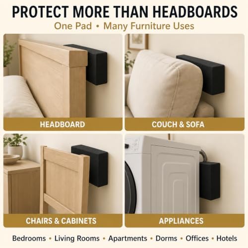 LveSunny 24Pcs Extra Large Headboard Stoppers for Wall, 4 x 2 Inch EVA Foam Furniture Wall Protectors, 8Pcs 1 Inch Thick + 16Pcs 0.2 Inch Thick Bed Frame Noise Stoppers, Couch Wall Spacers, Black