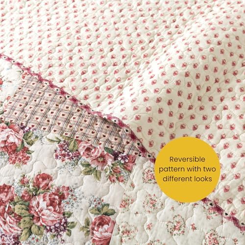 SLPR - Country Roses Red Floral Patchwork Quilt Set, Twin with 1 Sham