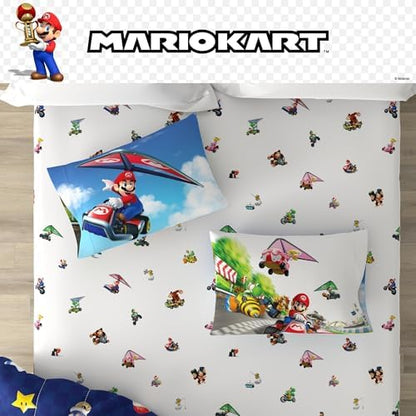 Super Mario Kart Game Kids Bedding Set, Full Size, 5-Piece Super Soft Cozy Reversible Comforter & Sheet Set (Officially Licensed Product) by Franco