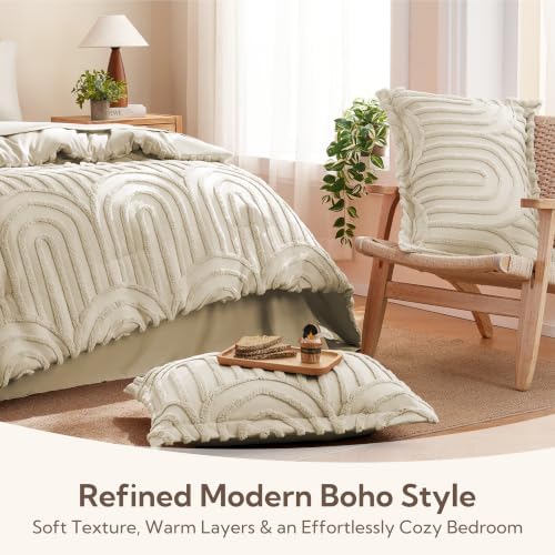 MR&HM Queen Comforter Set Boho 7pcs, Beige Weatern Arch Tufted Bedding Set