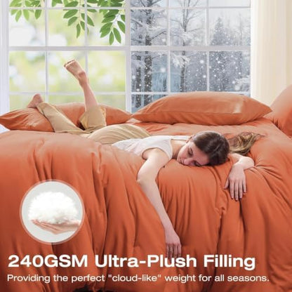 Sasttie Queen Comforter Set 7-Piece Burnt Orange, Pre-Washed Bed in a Bag