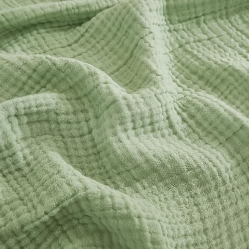 EMME Cotton Muslin King Blanket 4 Layer, Ultra Soft Breathable Bed Layering Bedspread Coverlet Breathable Gauze Lightweight (Sage Green, 108"x90")