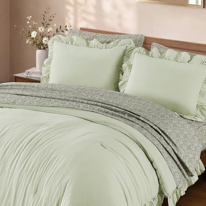 BLOOMHAVEN Full Size Comforter Sets-7 Pieces Ruffle Bedding Floral Sheet