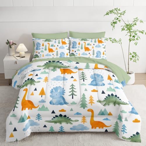 HOSIMA Kids Watercolor Dinosaur Bed in a Bag 7 Pieces Bedding Set Twin.