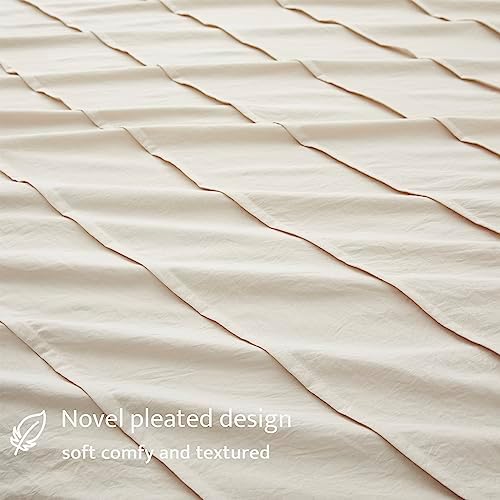 Oli Anderson 3PCS Pleated Duvet Cover Set, Light Khaki, Queen