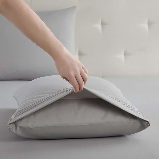 Clara Clark Bed Linen Set, Short Queen, 6 Piece, Microfiber, Silver