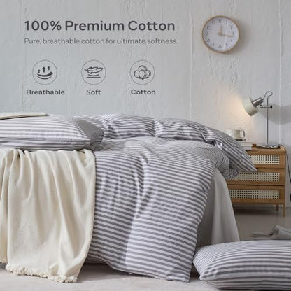 JELLYMONI 100% Cotton Sheet Set, Gray Striped, Twin