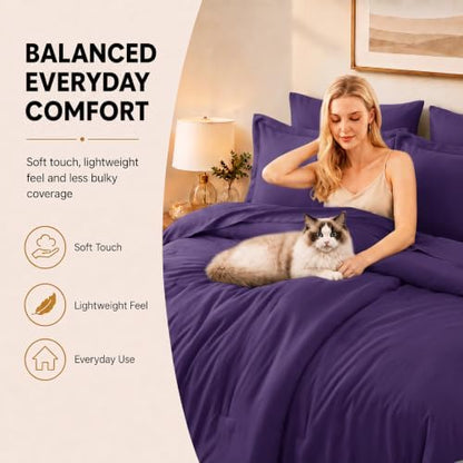 CozyLux Queen Comforter Set Purple, 7 Pieces Bed in a Bag